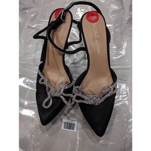 BCBGeneration Womens Bows Rhinestones Pump Heels , Black Satin , 6